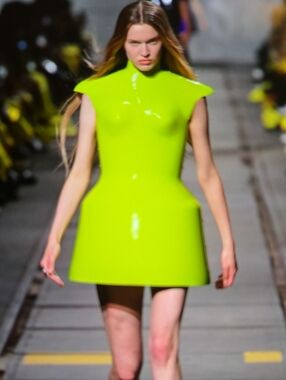 Alexander MCQUEEN Neon Lime Sculpted Midi Dress